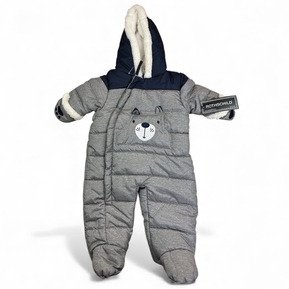 Rothschild Grey/Blue Infant Boys Melange Animal Pram Snowsuit NWT Size 6/9 M